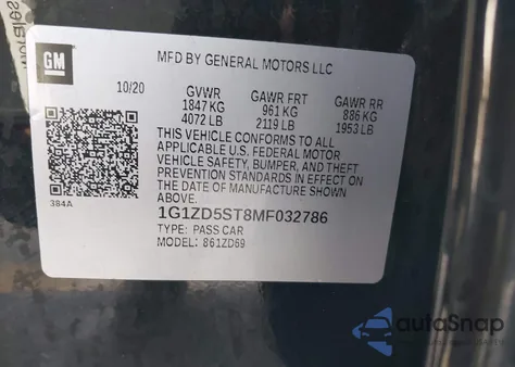 2021 Chevrolet Malibu Fwd Lt из США, поврежденный, VIN 1G1ZD5ST8MF032786